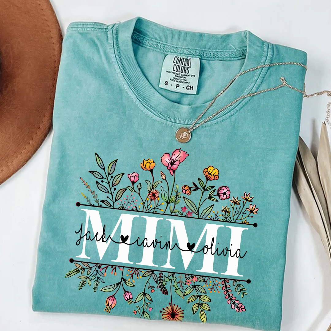 Comfort Colors® Wildflowers Grandma Shirt, Custom Grandma And Grandkids Shirt
