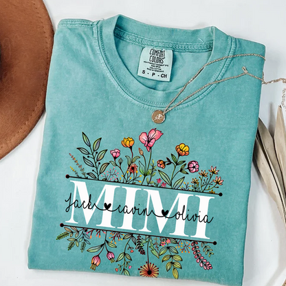 Comfort Colors® Wildflowers Grandma Shirt, Custom Grandma And Grandkids Shirt