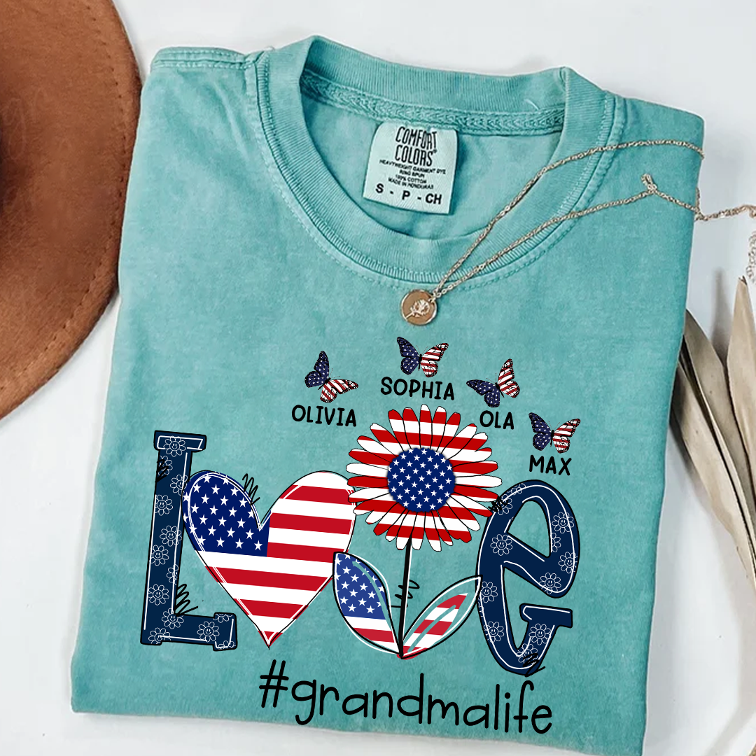 Comfort Colors® Love grandma life USA butterfly Shirt, Gift For Grandma T-Shirt