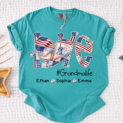 Grandma Patriotic Shirt, Love Grandmalife T-Shirt with Custom Names and Flag Design