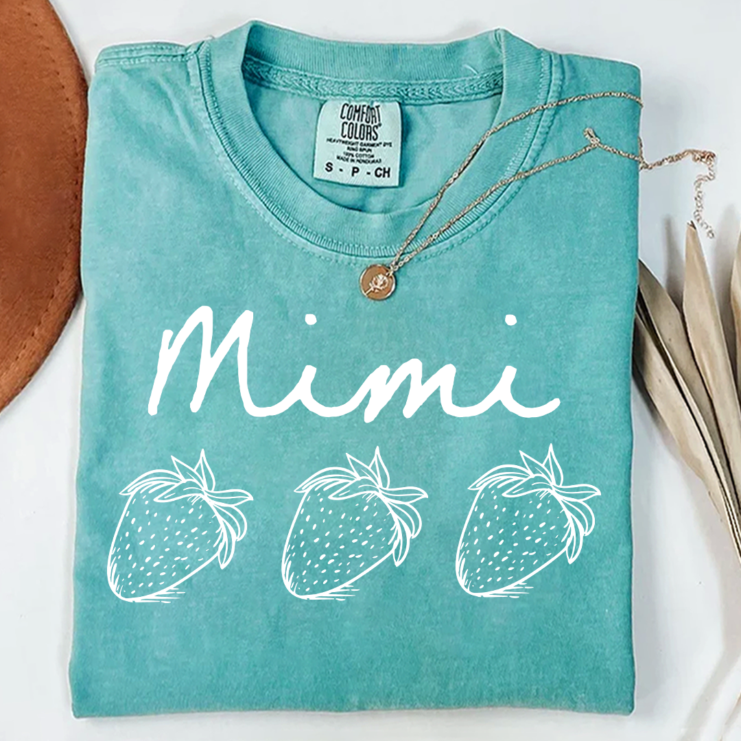 Comfort Colors® Personalized Mimi Strawberry Shirt, Custom Grandma Name Shirt with Kids Names, Cute Strawberry Family T-Shirt