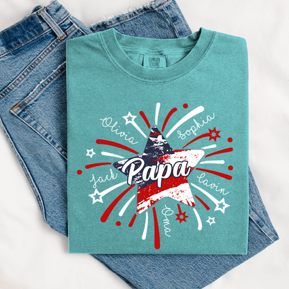 Comfort Colors® Custom 4th of July Papa Shirt, Custom Grandpa Firework American Flag T-Shirt