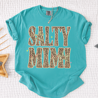 Comfort Colors® Personalized Salty Mimi Leopard Starfish Shirt, Beach Summer Vacation Tee, Funny Coastal Mimi Mom Life Shirt, Gift for Grandma Nana Mimi Women