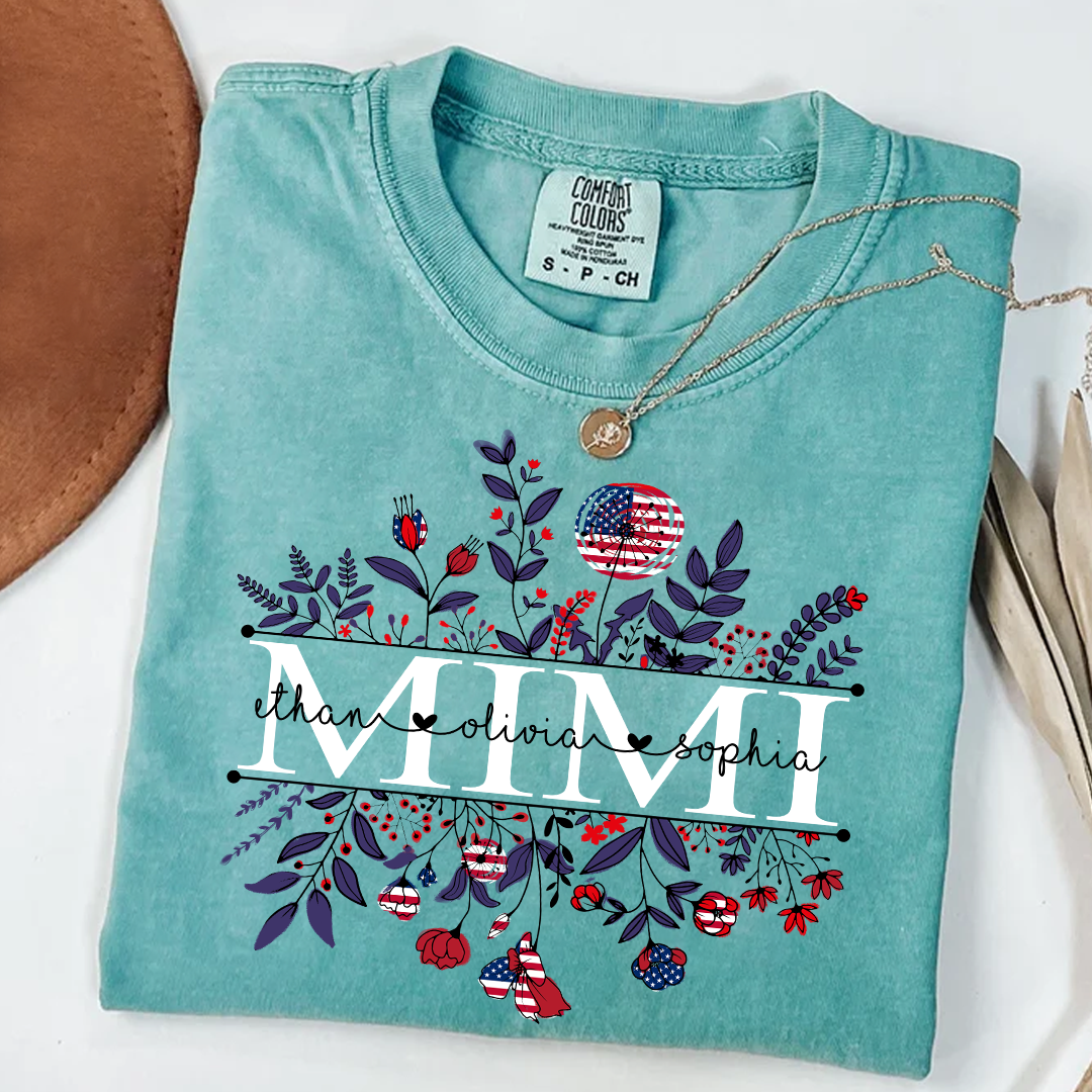 Comfort Colors® Mimi Wildflower Flag American And Grandkids Shirt Gift for Grandma