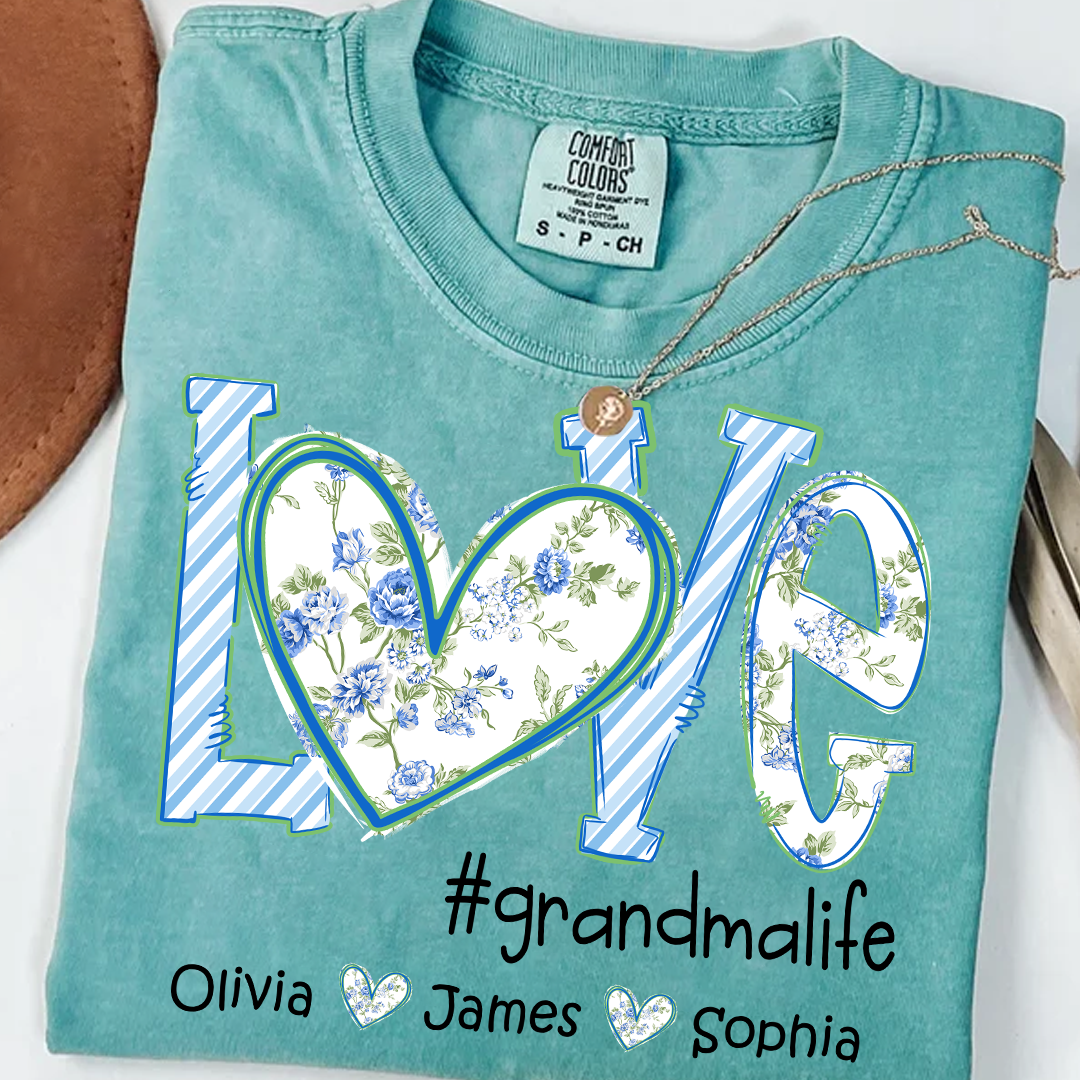 Love grandmalife Personalized Grandma Shirt - Floral Print Comfort Colors Tee - Custom Grandmother Gift with Grandkids' Names