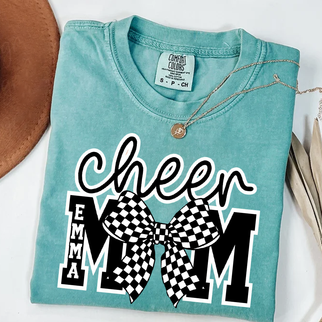 Checkered Coquette Cheer Mom Shirt Competition Day Tee Cheerleading Mama T-Shirt