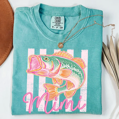 Comfort Colors® Personalized Mimi Fishing Preppy Summer T-Shirt – Trendy Colorful Fish Graphic Tee for Grandma, Beach Vacation, Summer Vibes, Grandma Birthday Shirt