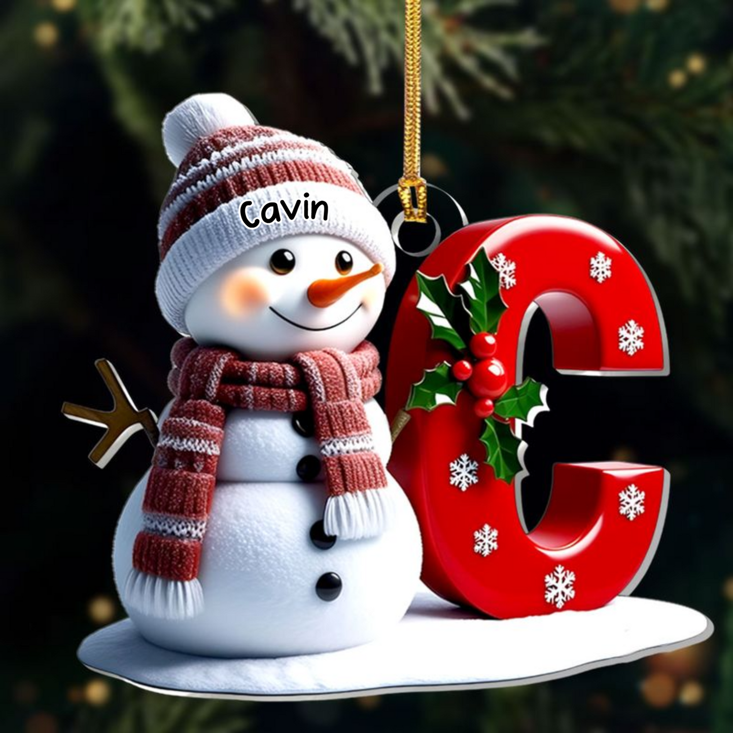 Snowman Initial Personalized Acrylic Ornament – Custom Letter Christmas Decoration & Gift for Family and Friends Ornament