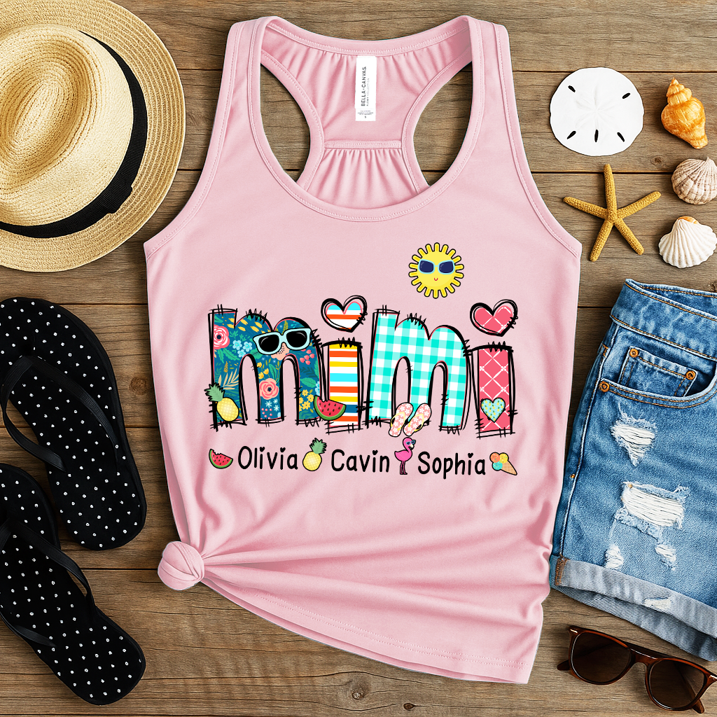 Summer Mimi Tank Bella Canvas, Custom Nickname With Grandkids Name, Love Summer