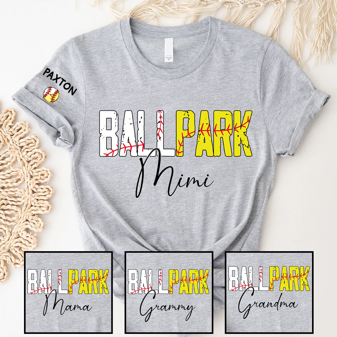 Softball Baseball Mimi and Grandkids Personalized Game Day Vibes Mother's Day T-shirt