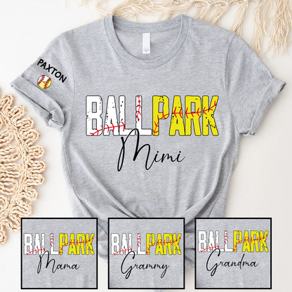 Softball Baseball Mimi and Grandkids Personalized Game Day Vibes Mother's Day T-shirt