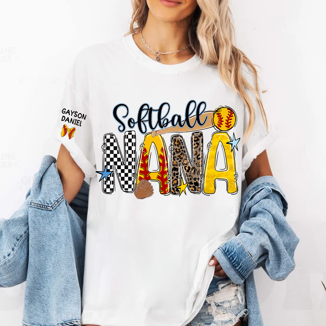 Softball Game Day Nana Gigi Mimi Grandma and Grandkids Personalized T-shirt