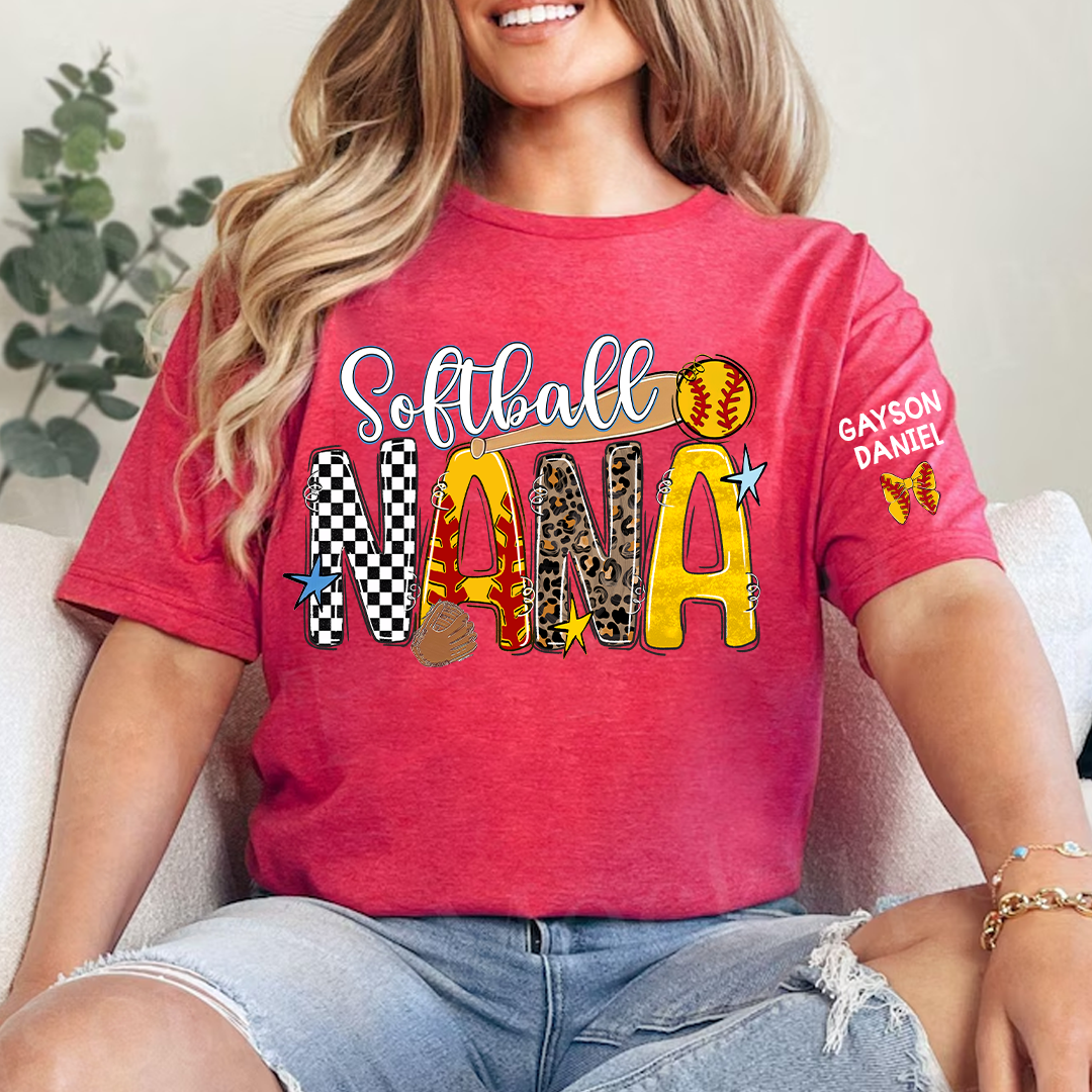 Softball Game Day Nana Gigi Mimi Grandma and Grandkids Personalized T-shirt