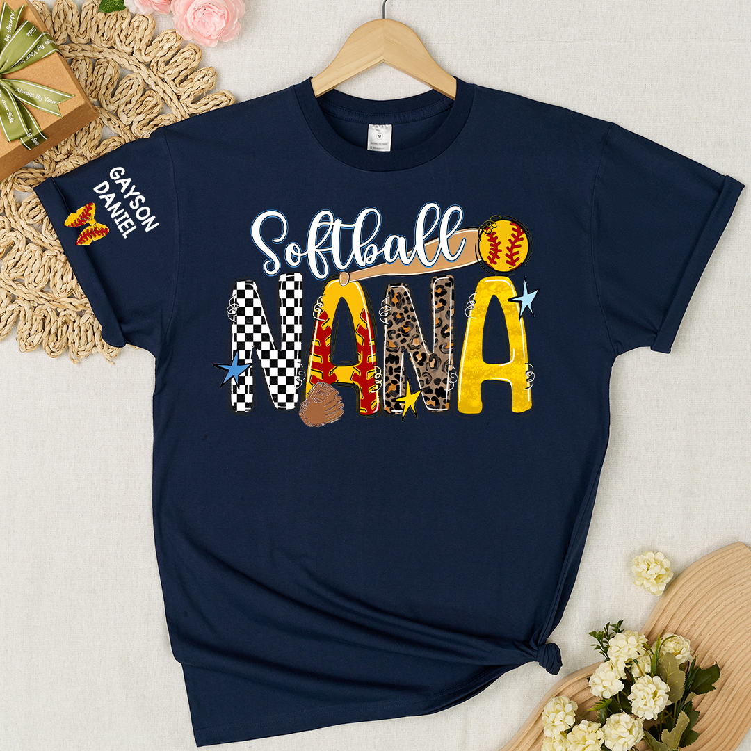 Softball Game Day Nana Gigi Mimi Grandma and Grandkids Personalized T-shirt
