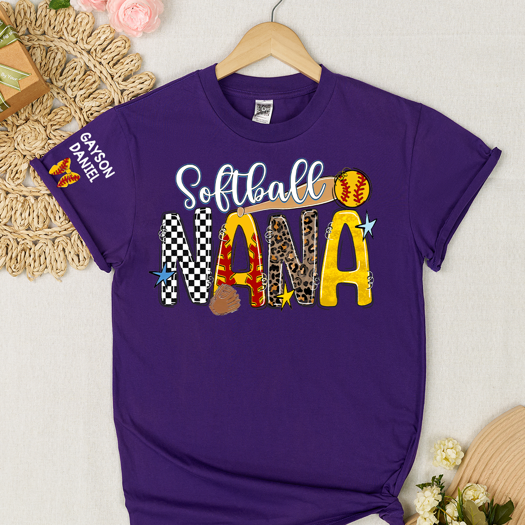 Softball Game Day Nana Gigi Mimi Grandma and Grandkids Personalized T-shirt