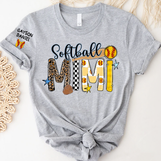 Softball Game Day Nana Gigi Mimi Grandma and Grandkids Personalized T-shirt