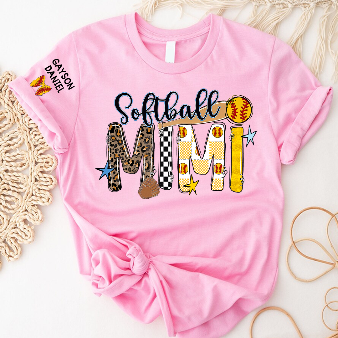 Softball Game Day Nana Gigi Mimi Grandma and Grandkids Personalized T-shirt