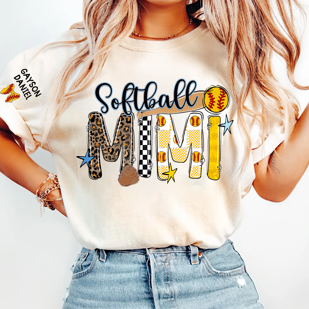 Softball Game Day Nana Gigi Mimi Grandma and Grandkids Personalized T-shirt