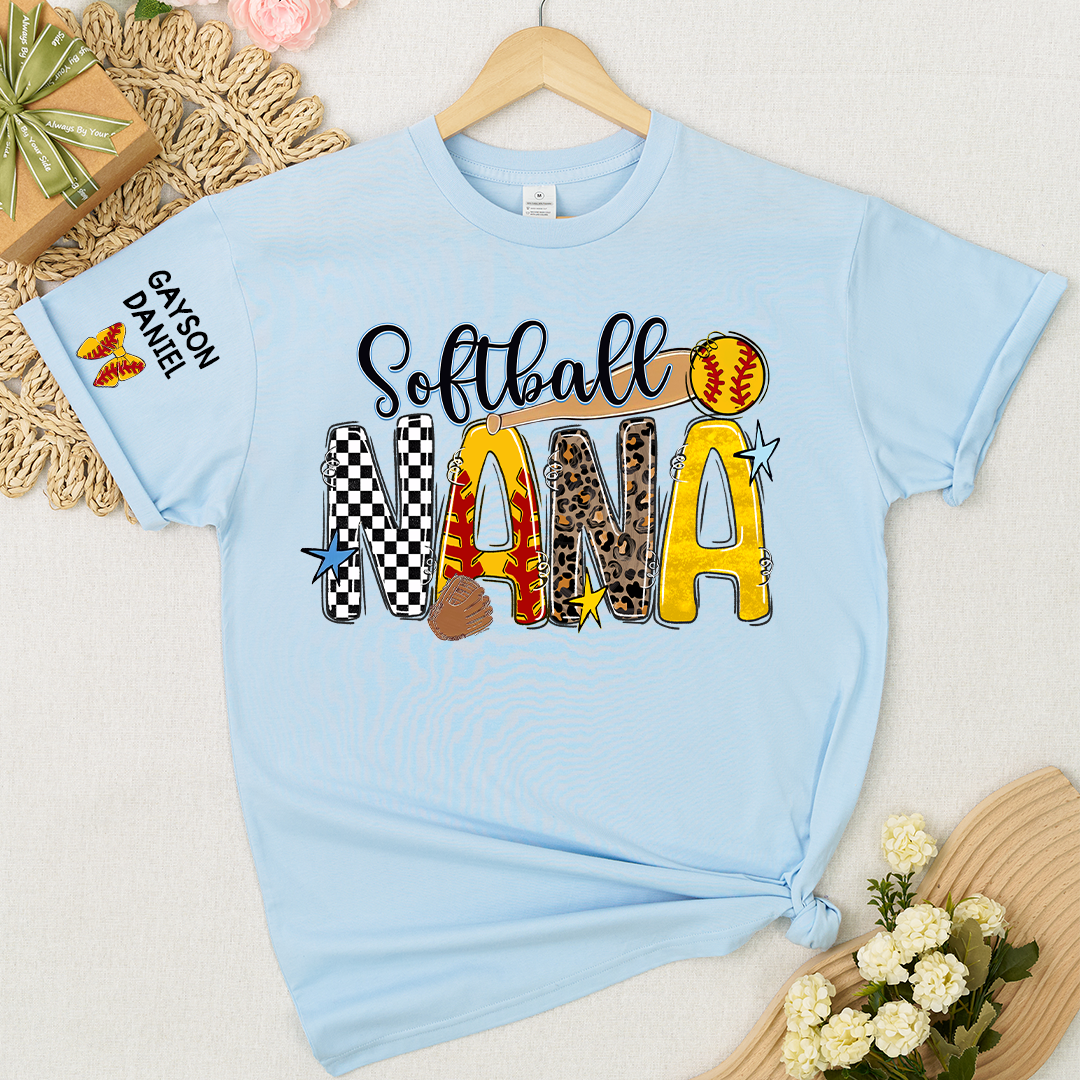 Softball Game Day Nana Gigi Mimi Grandma and Grandkids Personalized T-shirt