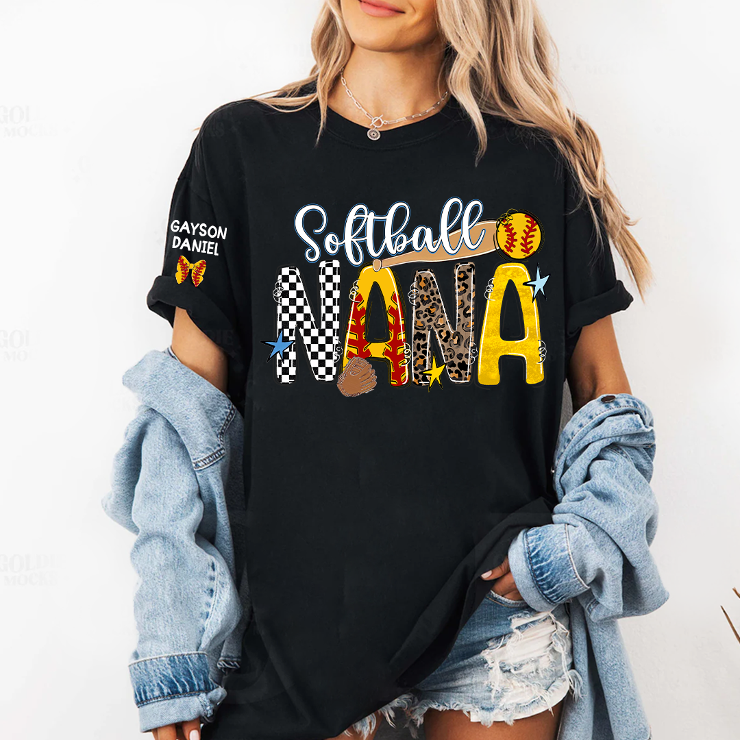 Softball Game Day Nana Gigi Mimi Grandma and Grandkids Personalized T-shirt