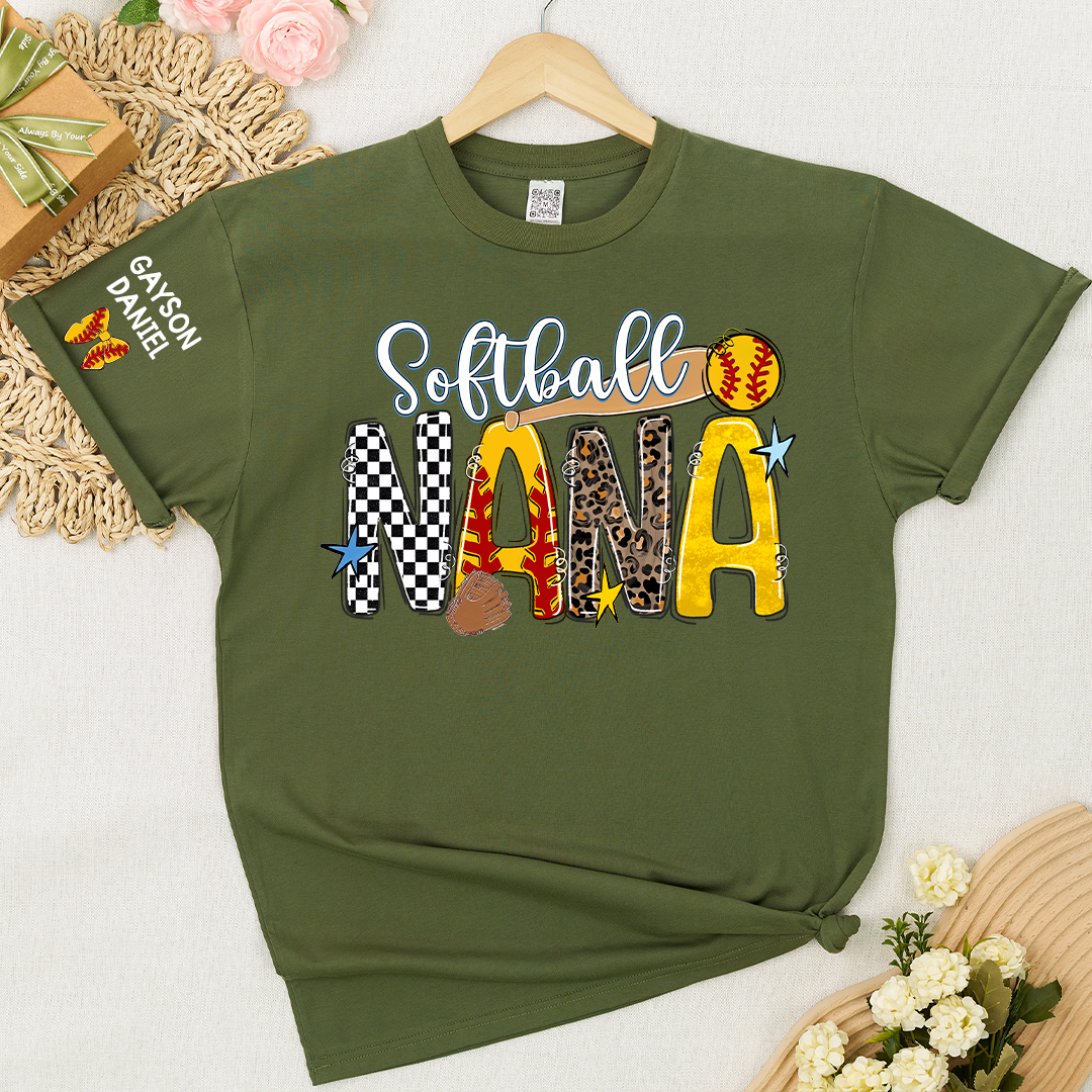 Softball Game Day Nana Gigi Mimi Grandma and Grandkids Personalized T-shirt