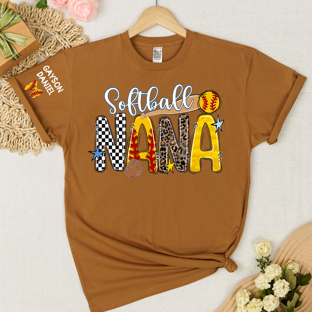 Softball Game Day Nana Gigi Mimi Grandma and Grandkids Personalized T-shirt