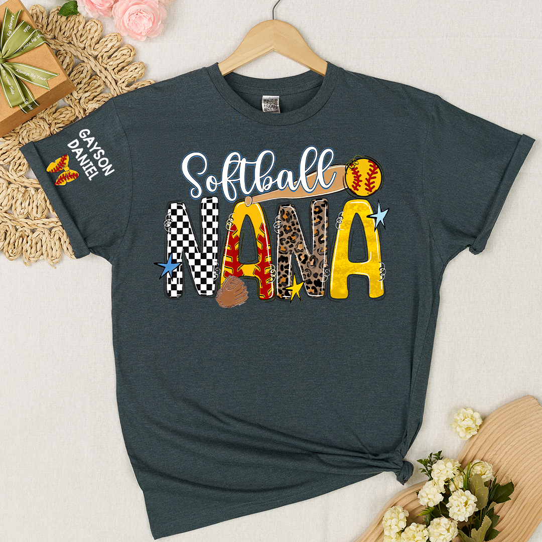 Softball Game Day Nana Gigi Mimi Grandma and Grandkids Personalized T-shirt