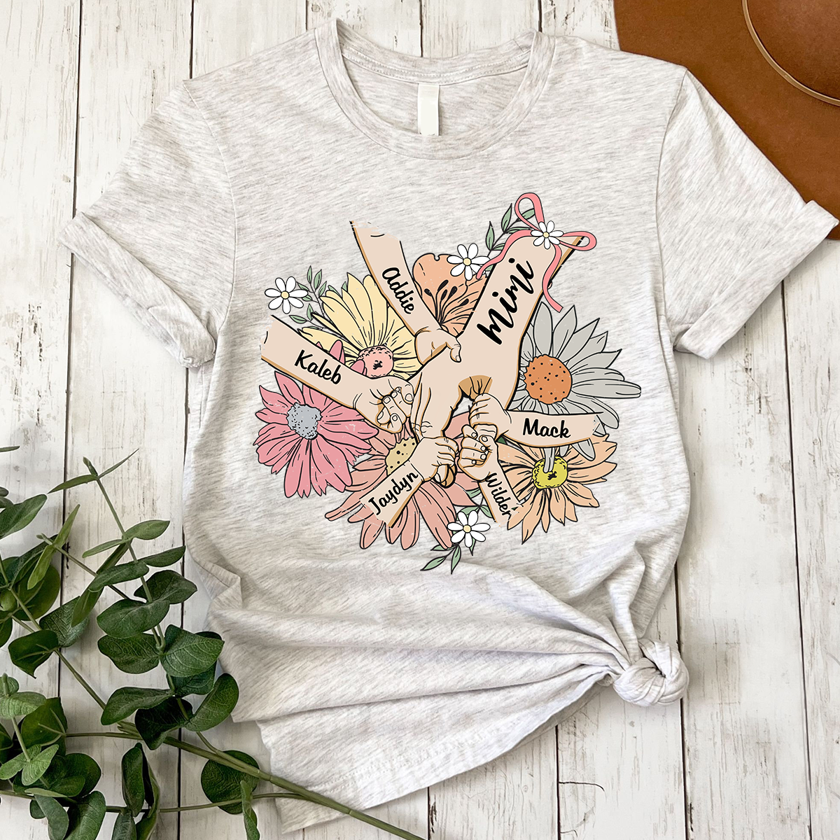 Custom Grandma Hand Retro flower Shirt, Personalized Nickname And Grandkids, Gift For Mother's Day