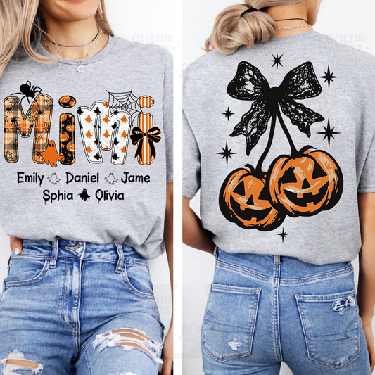 Spooky Mimi, Pumpkin Cherries Halloween Custom Grandma And Grandkids T-shirt