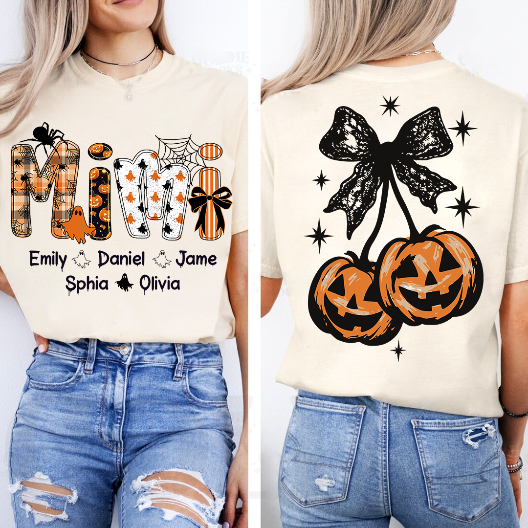 Spooky Mimi, Pumpkin Cherries Halloween Custom Grandma And Grandkids T-shirt