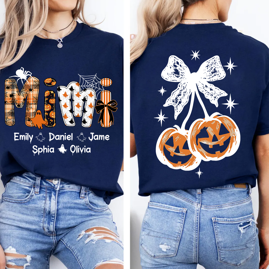 Spooky Mimi, Pumpkin Cherries Halloween Custom Grandma And Grandkids T-shirt