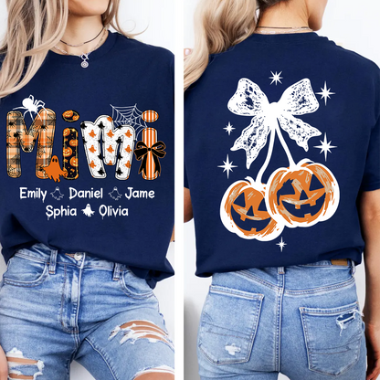 Spooky Mimi, Pumpkin Cherries Halloween Custom Grandma And Grandkids T-shirt