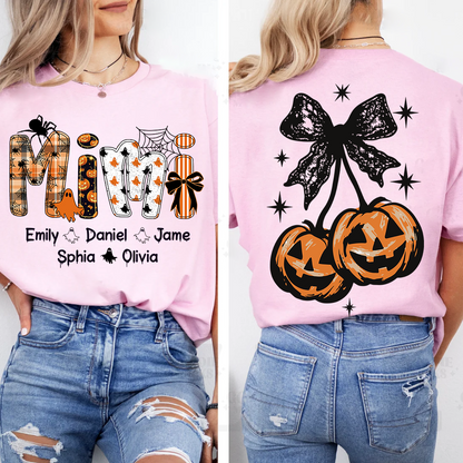 Spooky Mimi, Pumpkin Cherries Halloween Custom Grandma And Grandkids T-shirt