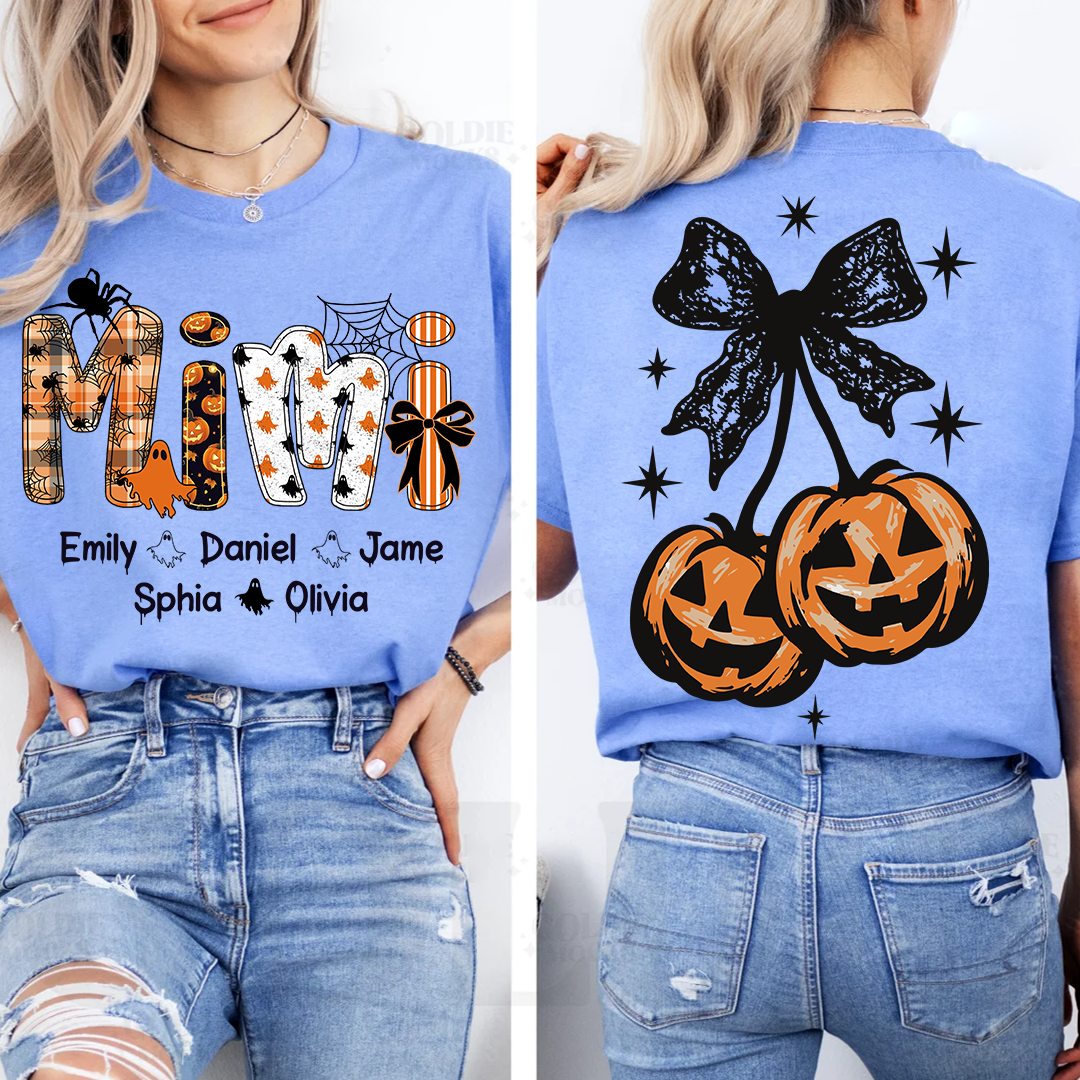 Spooky Mimi, Pumpkin Cherries Halloween Custom Grandma And Grandkids T-shirt