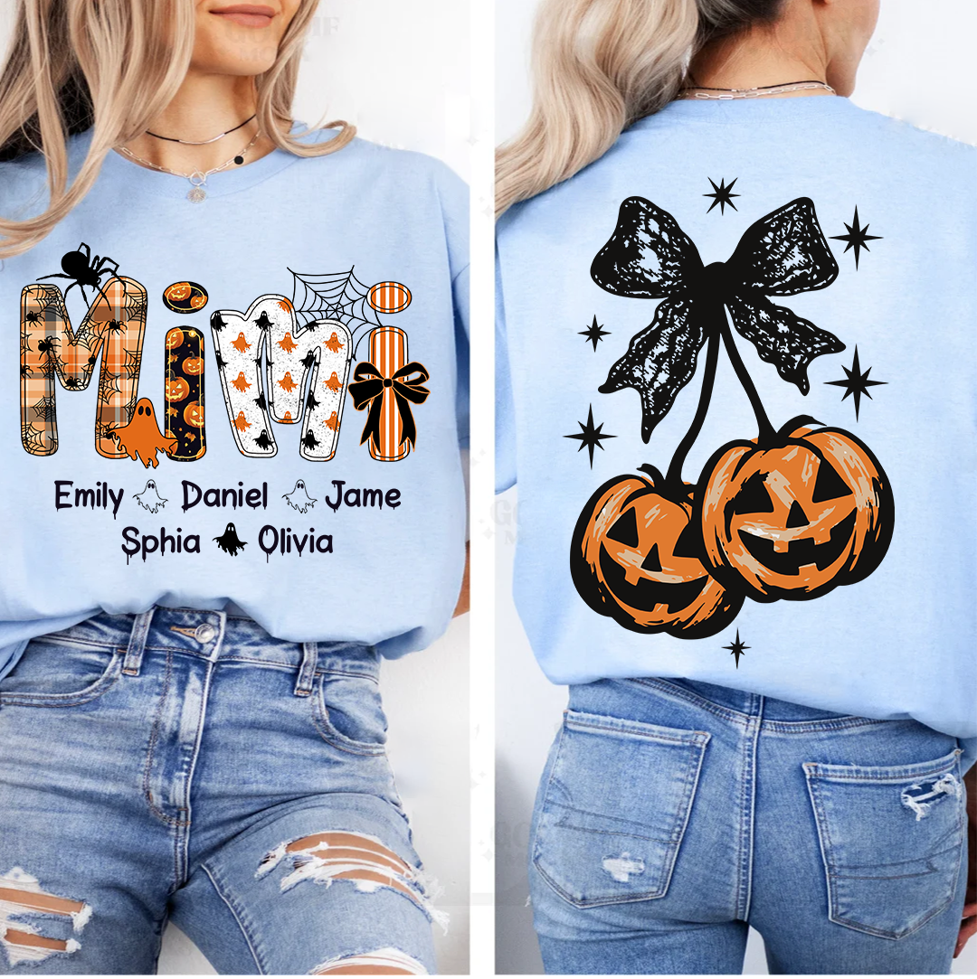 Spooky Mimi, Pumpkin Cherries Halloween Custom Grandma And Grandkids T-shirt