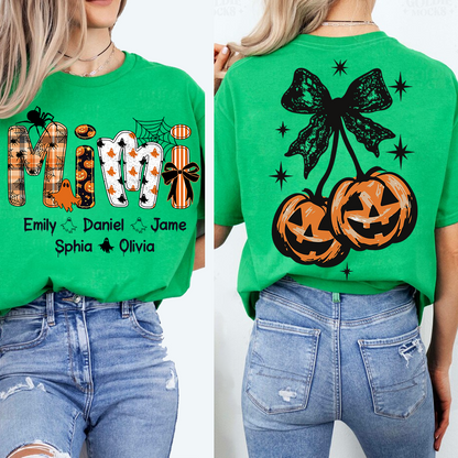 Spooky Mimi, Pumpkin Cherries Halloween Custom Grandma And Grandkids T-shirt