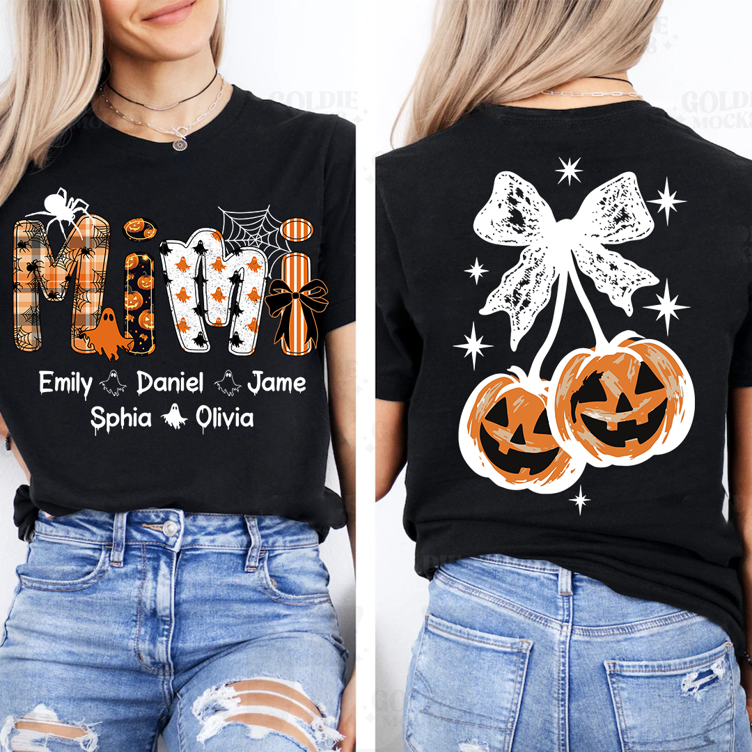 Spooky Mimi, Pumpkin Cherries Halloween Custom Grandma And Grandkids T-shirt