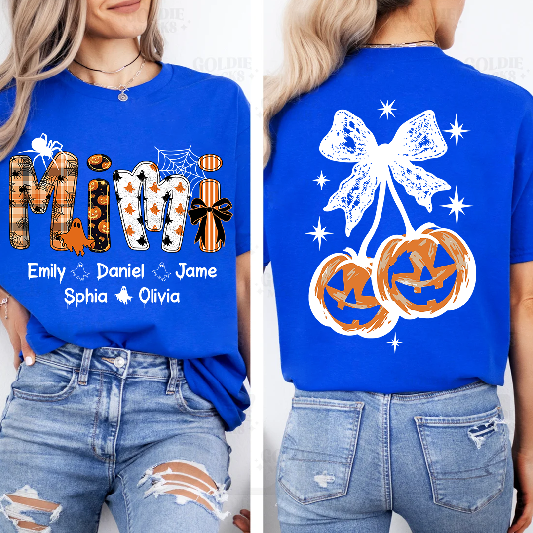 Spooky Mimi, Pumpkin Cherries Halloween Custom Grandma And Grandkids T-shirt