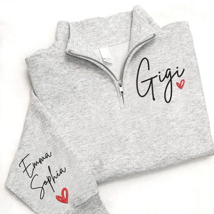 Embroidered Gigi heart Sweatshirt And Grandkids Quarter Zip Sweater
