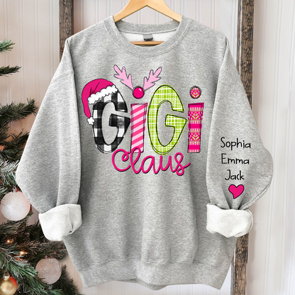 Custom Christmas Gigi Claus Pink And Grandkids Sweatshirt