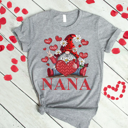 Personalized Grandma and Grandkids heart Gnome T-Shirt