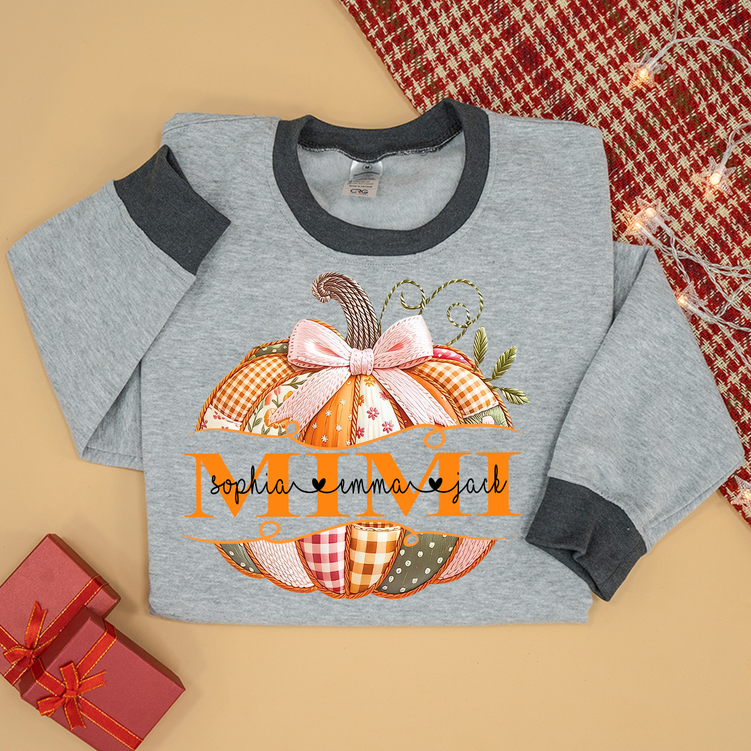 Mimi Pumpkin with Grandkids Names – Fall Gift for Grandma Sweatshirt Mix