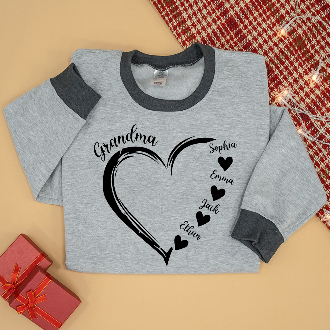 Personalized Grandma Heart Sweatshirt with Grandkids Names – Custom Family Gift