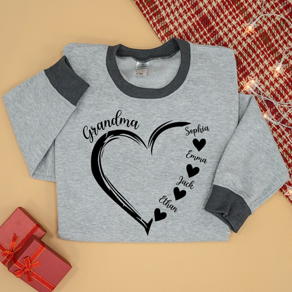 Personalized Grandma Heart Sweatshirt with Grandkids Names – Custom Family Gift