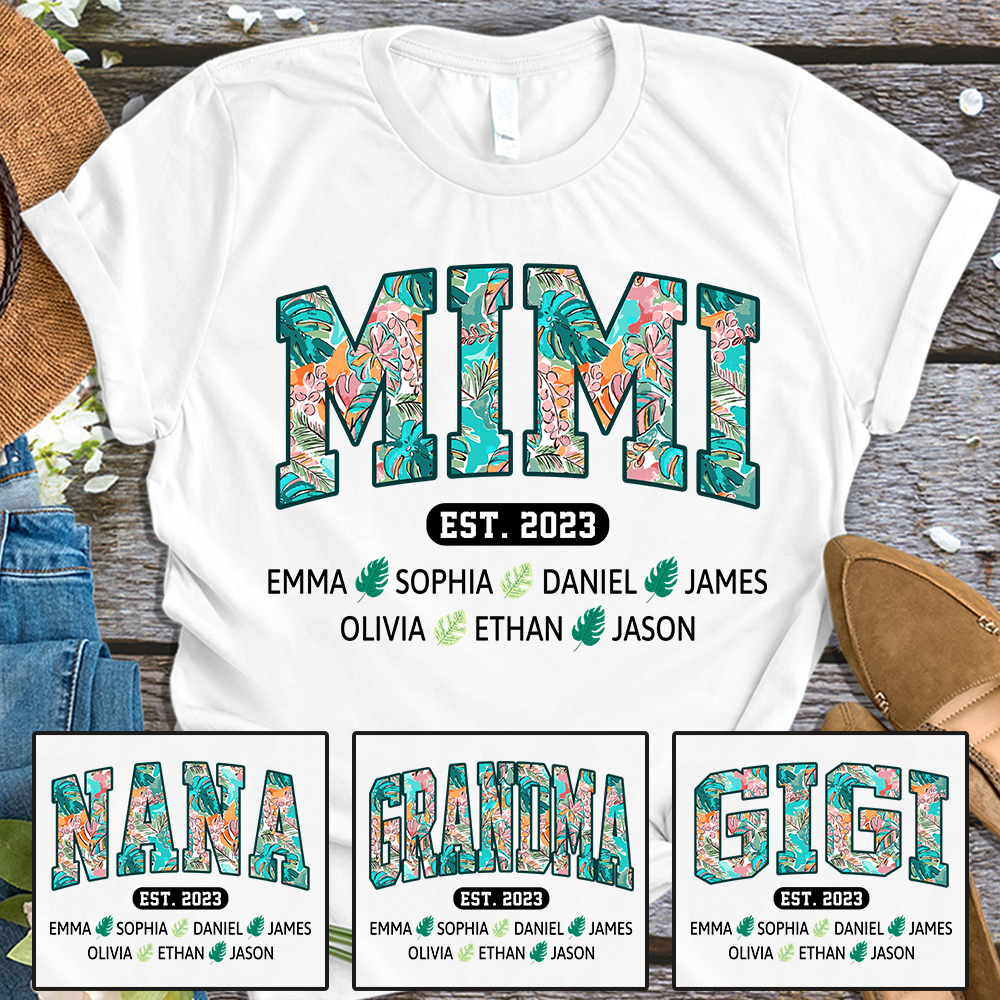 Mimi Est Floral Summer With Grandkids, Gift For Grandma T-Shirt