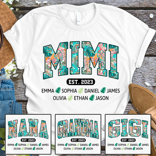 Mimi Est Floral Summer With Grandkids, Gift For Grandma T-Shirt