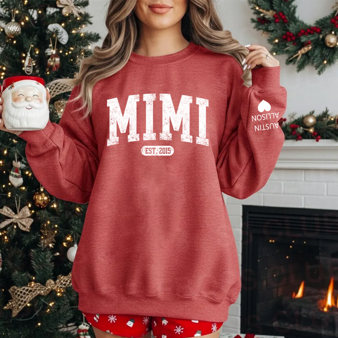 Personalized Mom Est. 2025 Sweatshirt – Custom Name Sleeve, Cozy Christmas Gift for New Moms