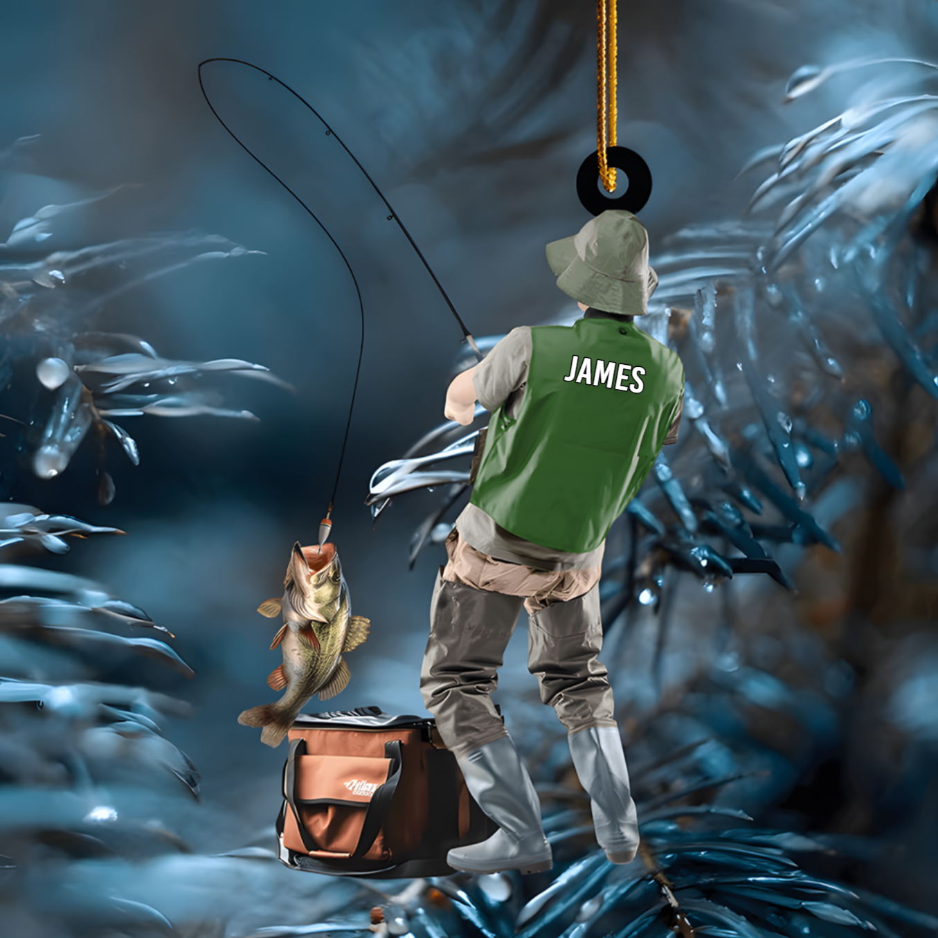 Personalized Fishing Ornament 2025 – Custom Name Fisherman Ornament with Big Catch, Perfect Gift for Fishermen & Outdoor Lovers Ornament