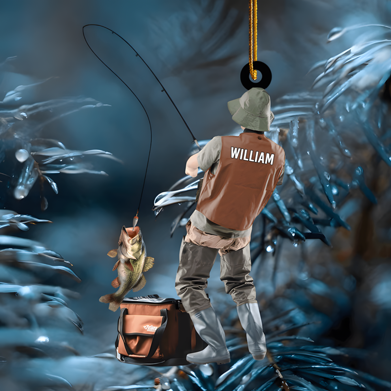 Personalized Fishing Ornament 2025 – Custom Name Fisherman Ornament with Big Catch, Perfect Gift for Fishermen & Outdoor Lovers Ornament