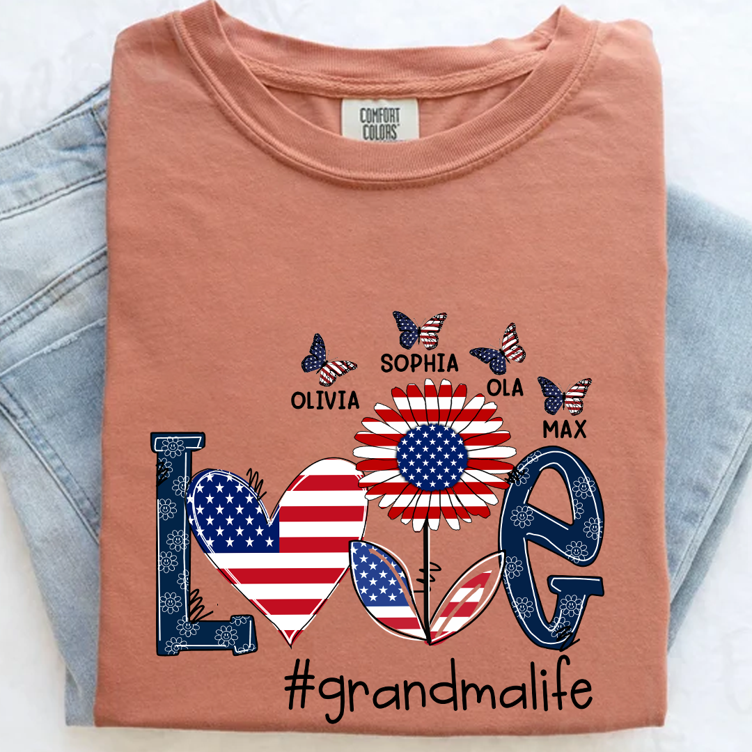 Comfort Colors® Love grandma life USA butterfly Shirt, Gift For Grandma T-Shirt